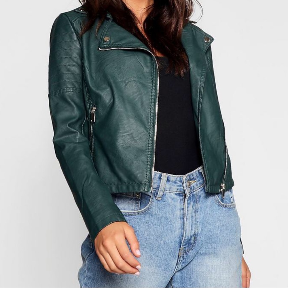 NWT teal faux leather biker jacket boohoo